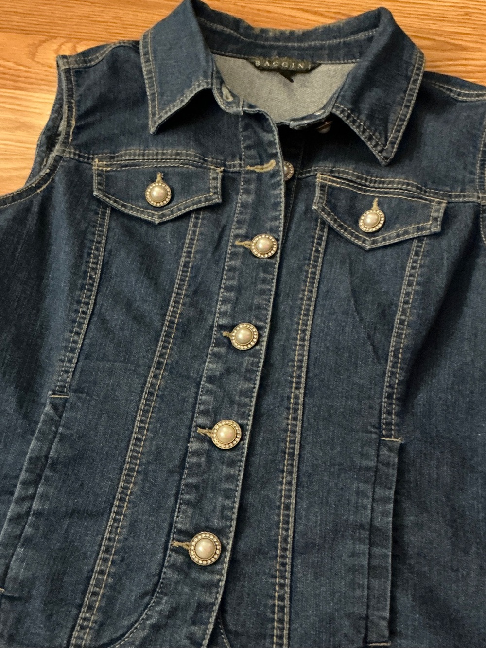 Baccini Navy Blue Denim Button-Front Vest Size Large - Picture 4 of 7